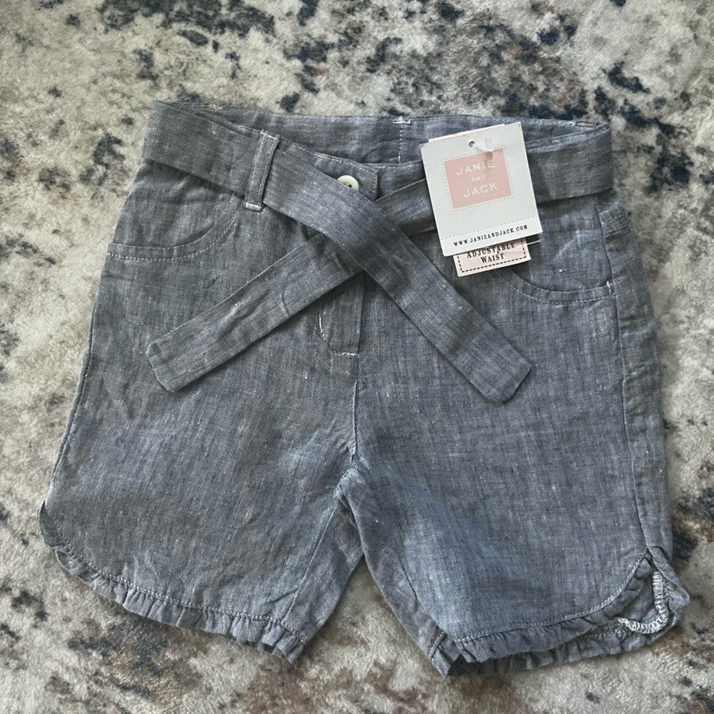 NWT Janie and Jack Heather Gray Linen-Blend Girls Shorts with Waist Tie